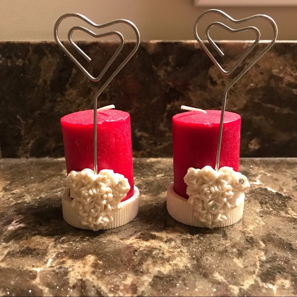 White rose heart votive picture or place card  holders
